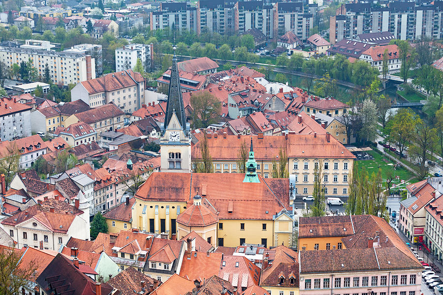 Aerial view of Church of St. James in Ljubljana Photograph by Gwengoat