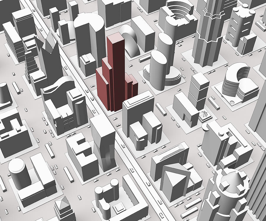 Aerial view of city (digitally generated) Drawing by Jorg Greuel