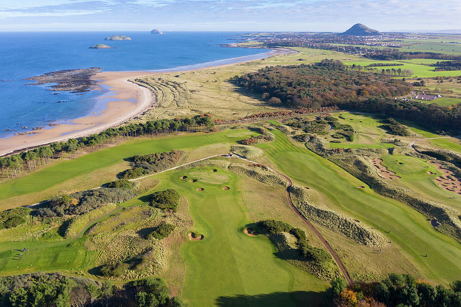 Aerial view of Fidra Links golf course at Archerfield Links golf club ...