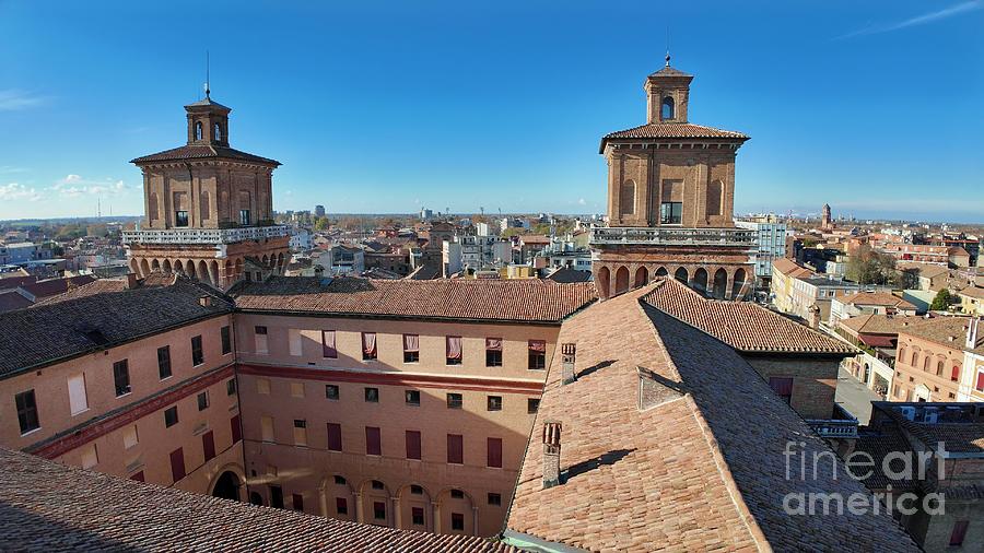 Aerial view of from Ferrara Castle in Italy Digital Art by Benny Marty