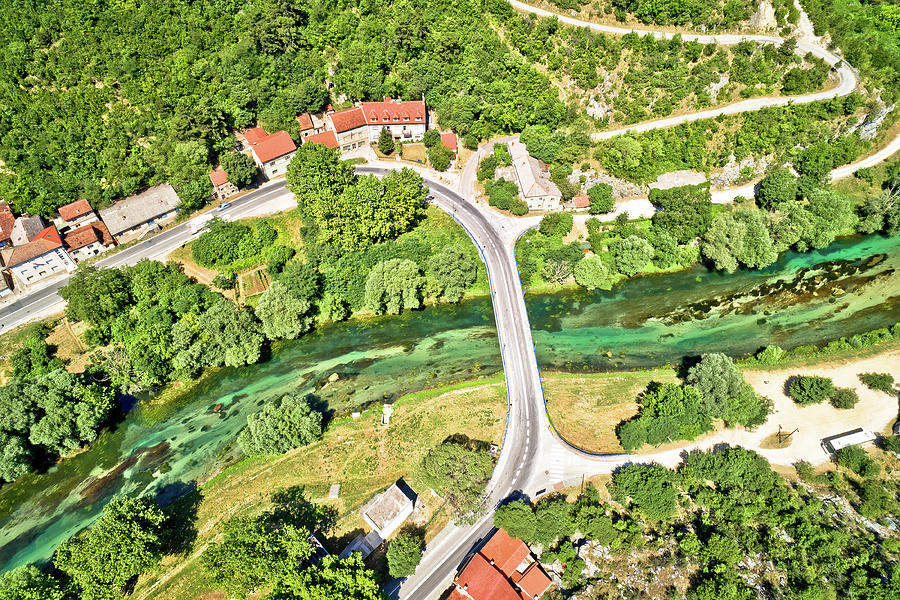 Aerial View Of Green Krka River Bridge In Town Of Knin Photograph