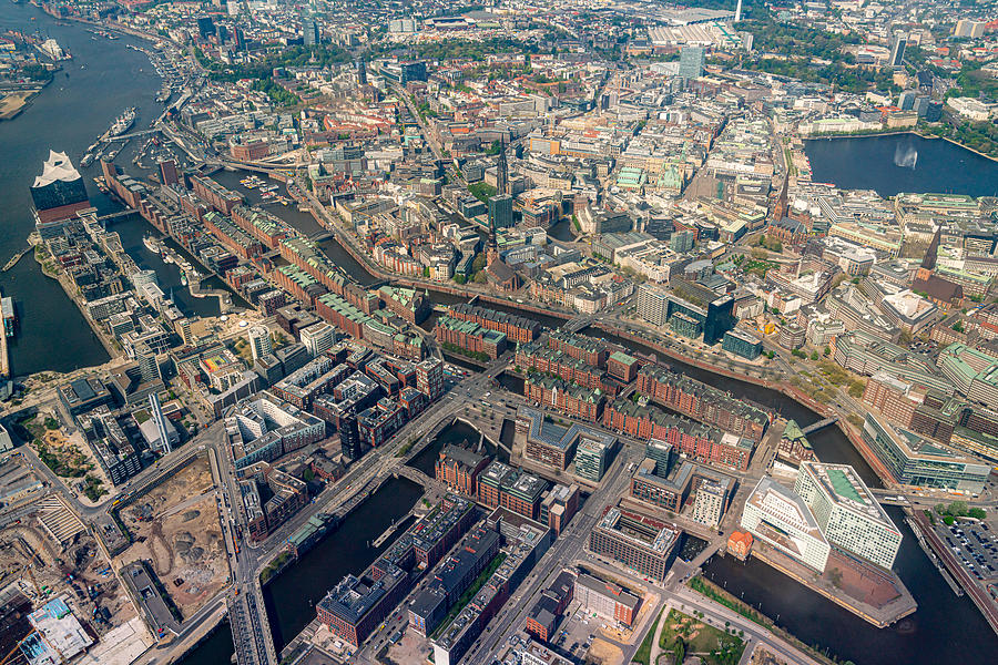 Aerial view of Hamburg-Speicherstadt -HafenCity Photograph by ThomasFluegge
