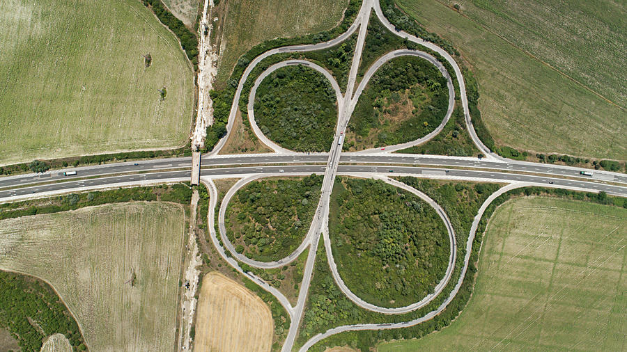 Aerial View Of Highway Intersection. Road Junction. Top View Photograph
