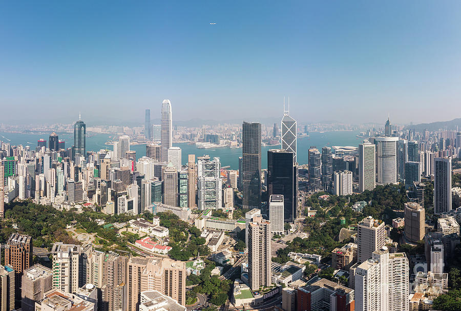 Aerial view of Hong Kong Central business district with the Gove Photograph by Didier Marti
