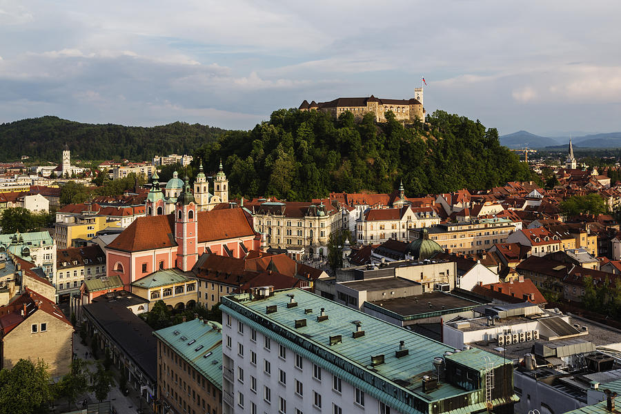 Aerial view of Ljubljana cityscape, Ljubljana, Slovenia Photograph by Jeremy Woodhouse