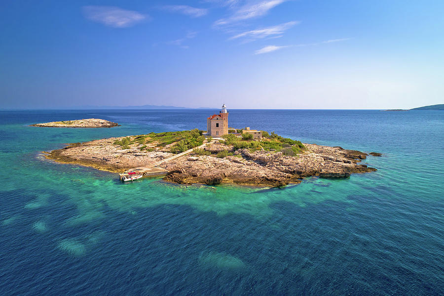 Aerial view of lonely island with lighthouse, Korcula riviera is Photograph by Brch Photography