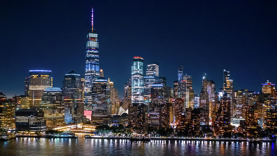 Aerial View Of Lower Manhattan By In Night Photograph