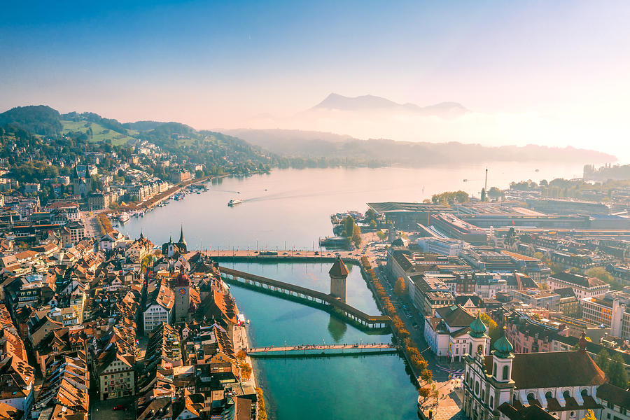 aerial view of Lucerne old town Photograph by JaCZhou