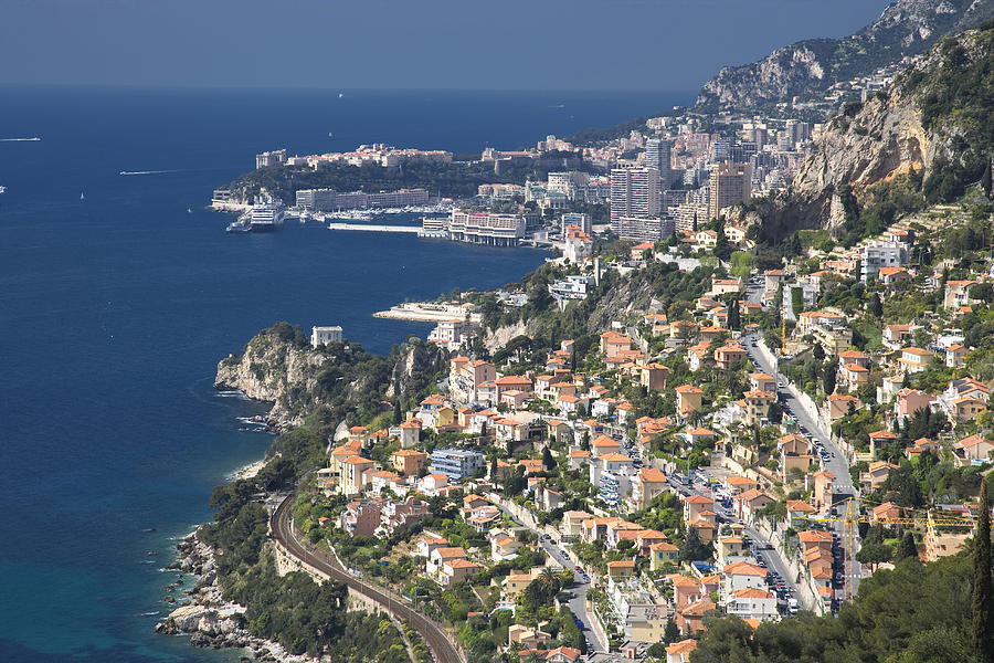 Aerial view of Monaco cityscape over ocean, Monte Carlo, Principality of Monaco Photograph by Ac Productions