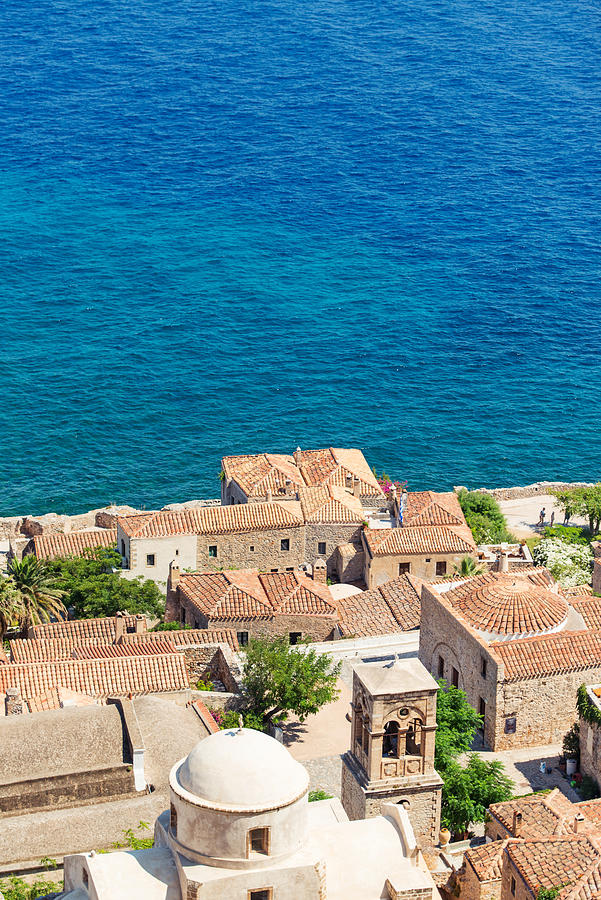 Aerial view of Monemvasia town and bell tower Photograph by Stefan Cristian Cioata