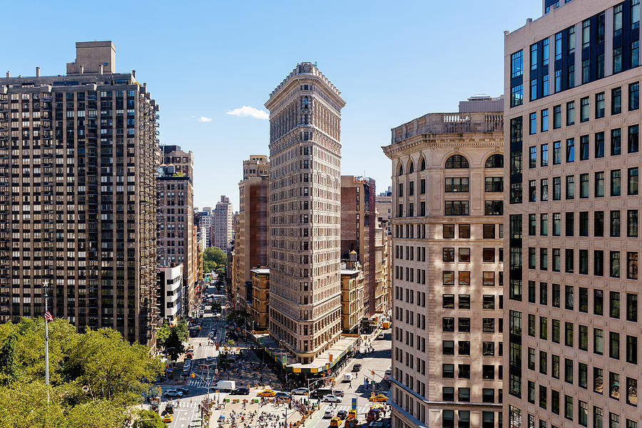 Aerial view of New York skyline on a sunny day with Flatiron building, New York, USA Photograph by Alexander Spatari