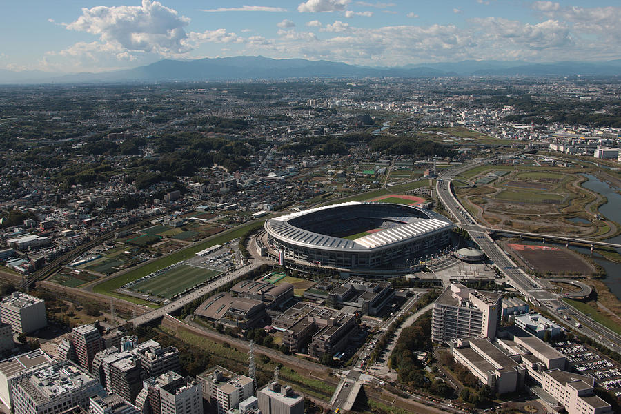 Aerial view of Nissan stadium, Yokohama City, Kanagawa Prefecture, Honshu, Japan Photograph by airyuhi/a.collectionRF