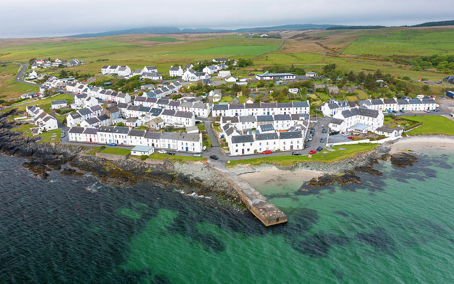 Aerial view of Port Charlotte village on Islay, Scotland Photograph by ...