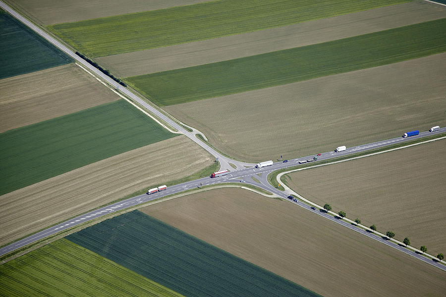 Aerial view of rural cross roads Photograph by Clu