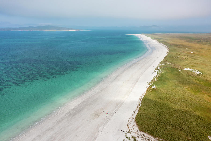 Aerial view of sandy beach on west of Berneray island, Outer Hebrides