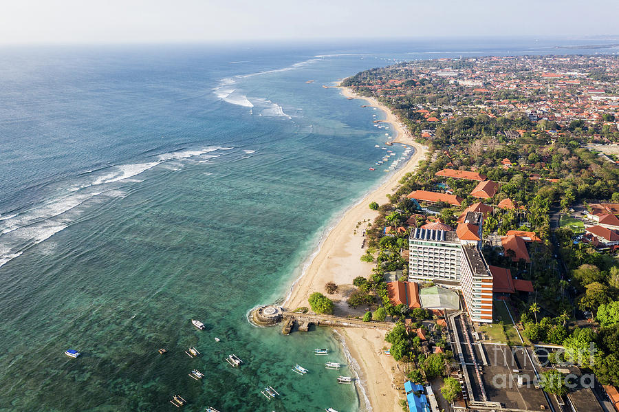 Aerial view of Sanur beach in Bali, Indonesia Photograph by Didier Marti