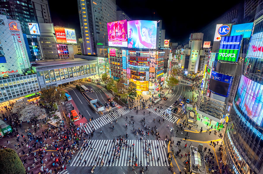 aerial view of Shibuya Crossing at night. Tokyo 2020, Japan Photograph by Eloi_Omella