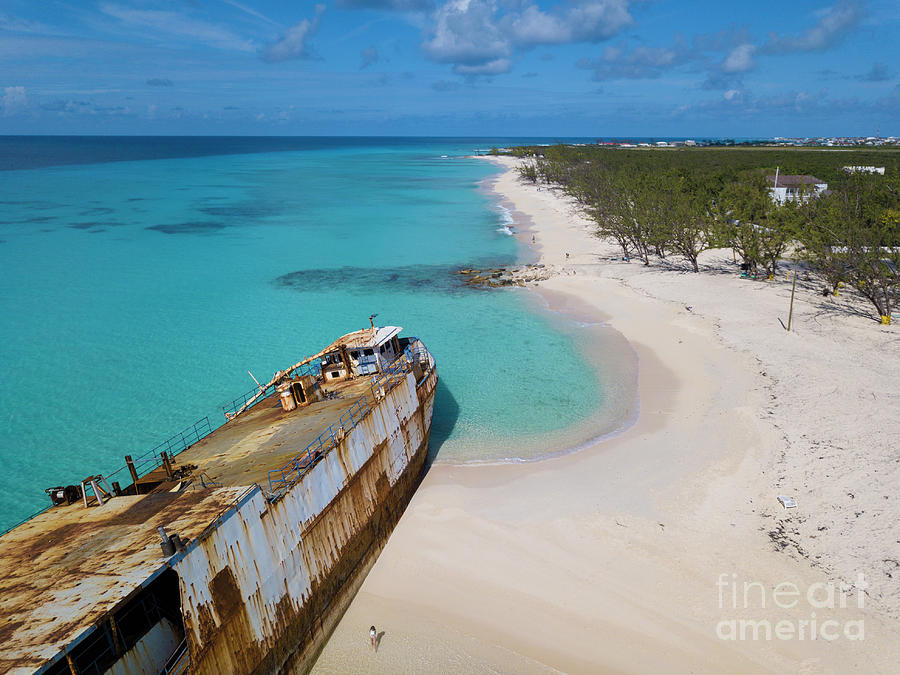 Aerial View Of Shipwreck And Beach In Grand Turk Island Photograph
