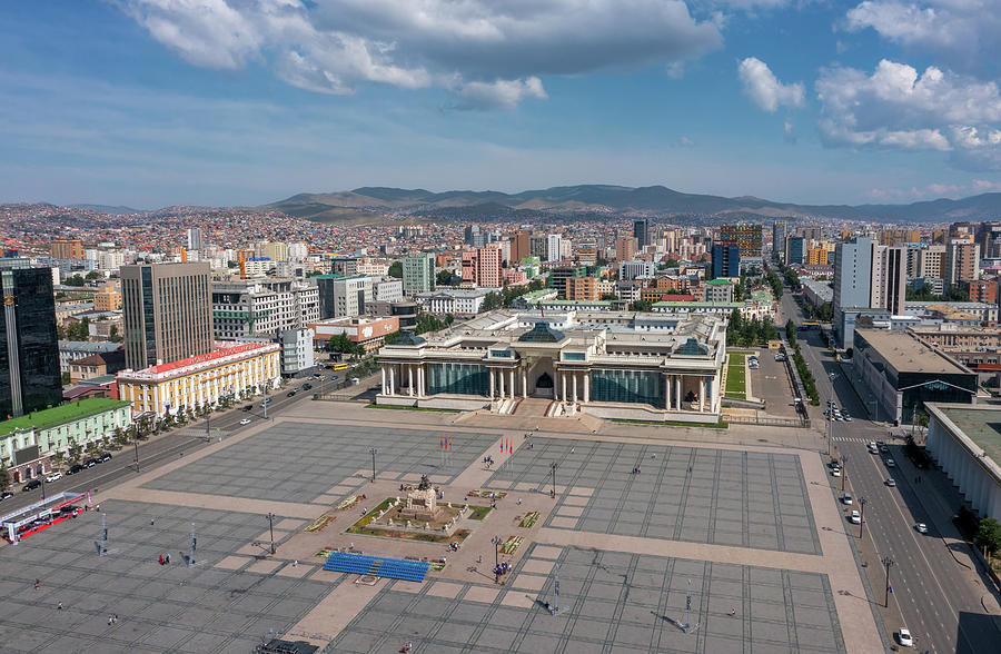 Aerial view of Sukhbaatar Square in Ulaanbaatar Photograph by Mikhail Kokhanchikov