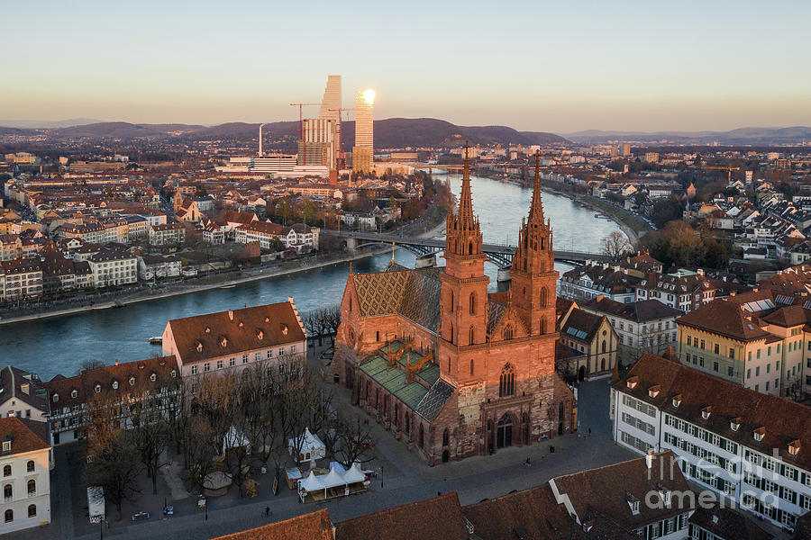 Aerial view of the Basel medieval old town in Switzerland Photograph by ...