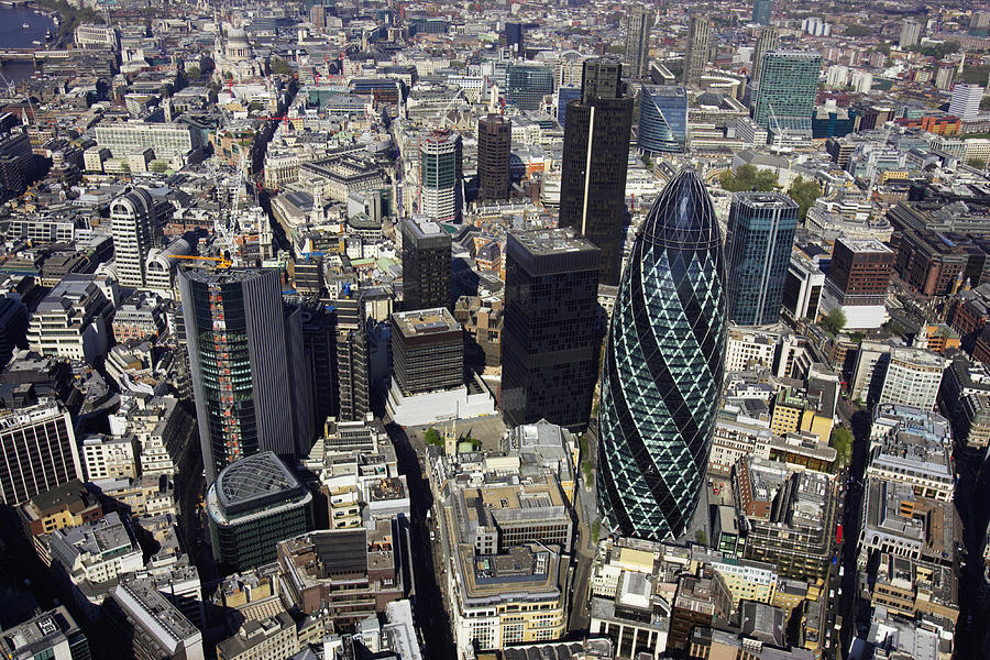 Aerial view of the City of London, the financial centre of the capital. Photograph by Davis McCardle