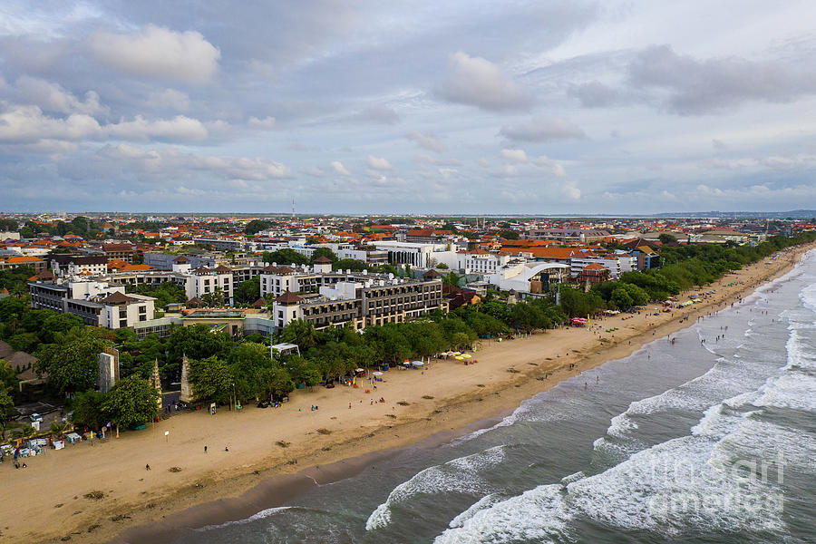 Aerial view of the famous Kuta beach in Bali in Indonesia, South ...