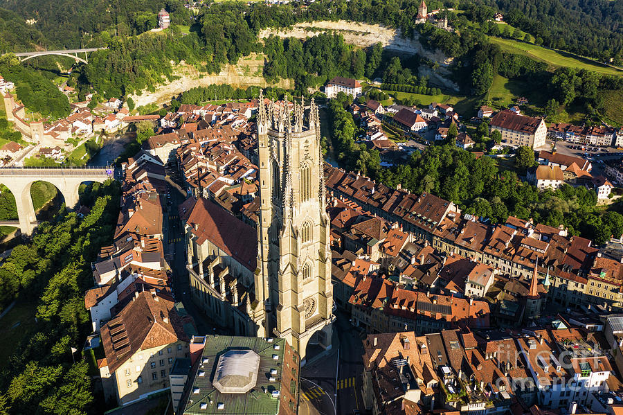 Aerial view of the Fribourg cathedral  Photograph by Didier Marti