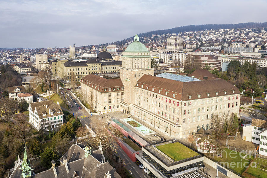 Aerial view of the main building of Zurich University in Switzer ...