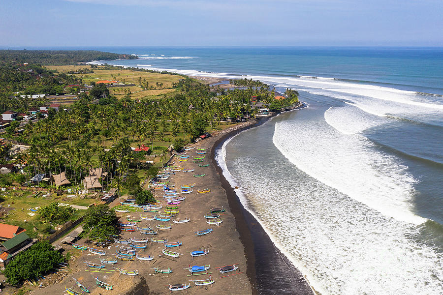 Aerial view of the Medewi beach in Bali in Indonesia Photograph by ...