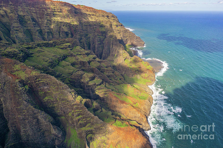 Aerial View of the Na Pali Coastal Formations Photograph by Nancy Gleason