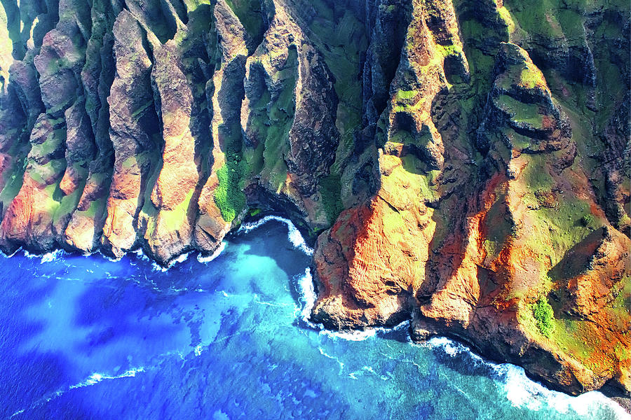 Aerial view of the Napali Coastline in Hawaii Photograph by Lena Owens - OLena Art Vibrant Palette Knife and Graphic Design