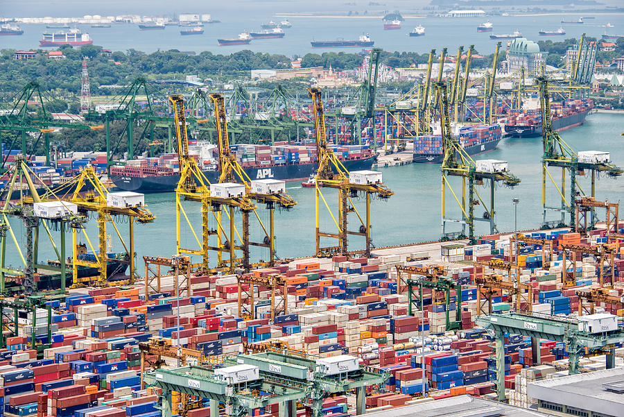Aerial view of the port of Singapore Photograph by Delpixart