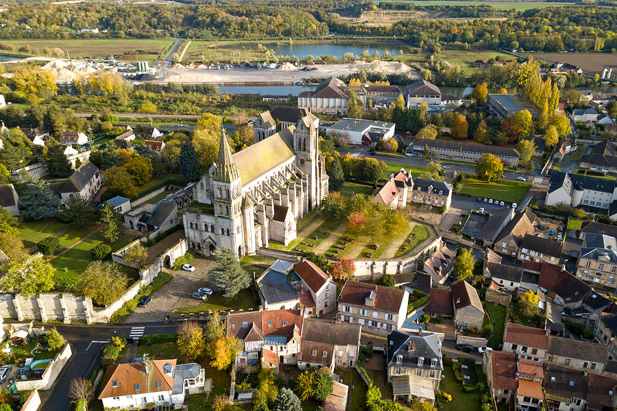 Aerial view of the Priory Church of Saint-Leu-dEsserent Photograph by Gwengoat