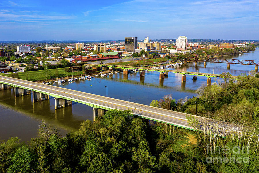 Aerial View of the Savannah River and Downtown Augusta Photograph by Sanjeev Singhal
