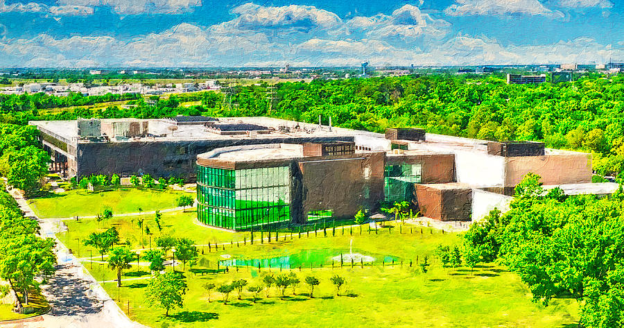 Aerial view of the University of Houston-Clear Lake in Pasadena, Texas - digital painting Digital Art by Nicko Prints