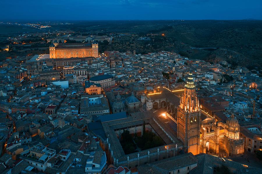 Aerial view of Toledo Cathedral at night Photograph by Songquan Deng