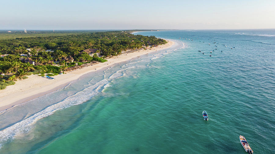 Aerial View Of Turquoise Water Tulum Beach Mexico North America 