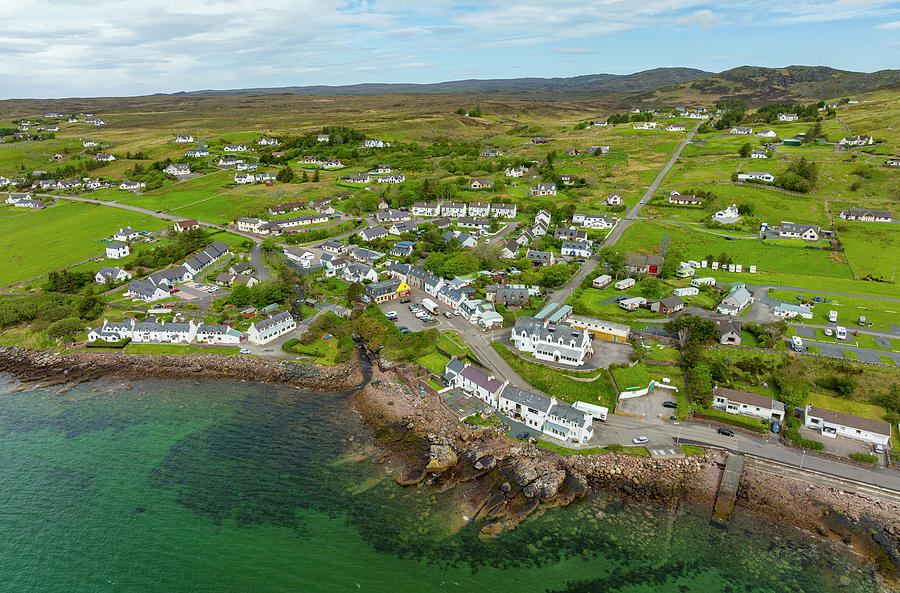 Aerial view of village of Gairloch on North Coast 500 route in Scotland ...