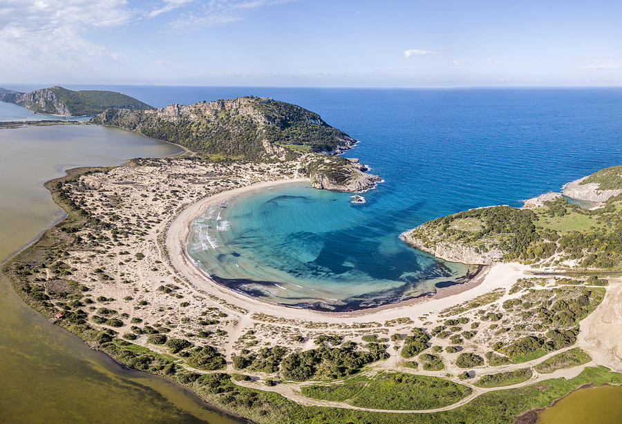 Aerial view of Voidokilia Beach, a popular beach in Messinia in the Mediterranean area Photograph by Iurii Buriak