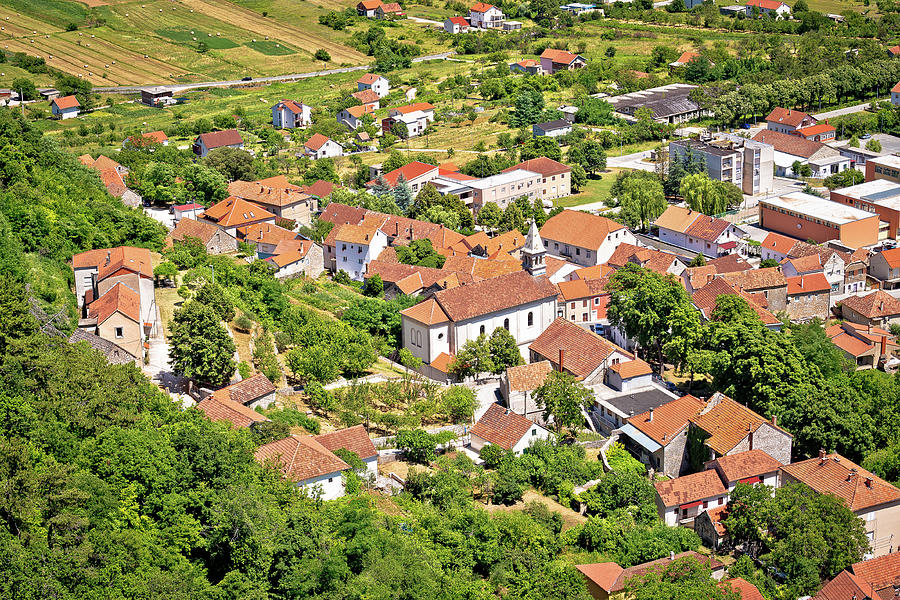 Architecture Photograph - Aerial view of Vrlika, town in Dalmatian Zagora by Brch Photography
