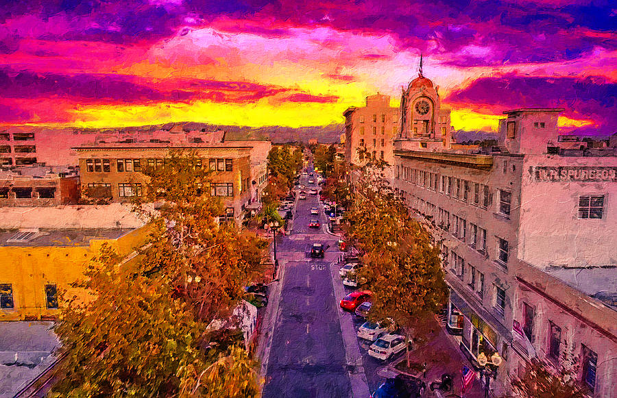 Aerial view of W 4th Street in downtown Santa Ana - digital painting Digital Art by Nicko Prints