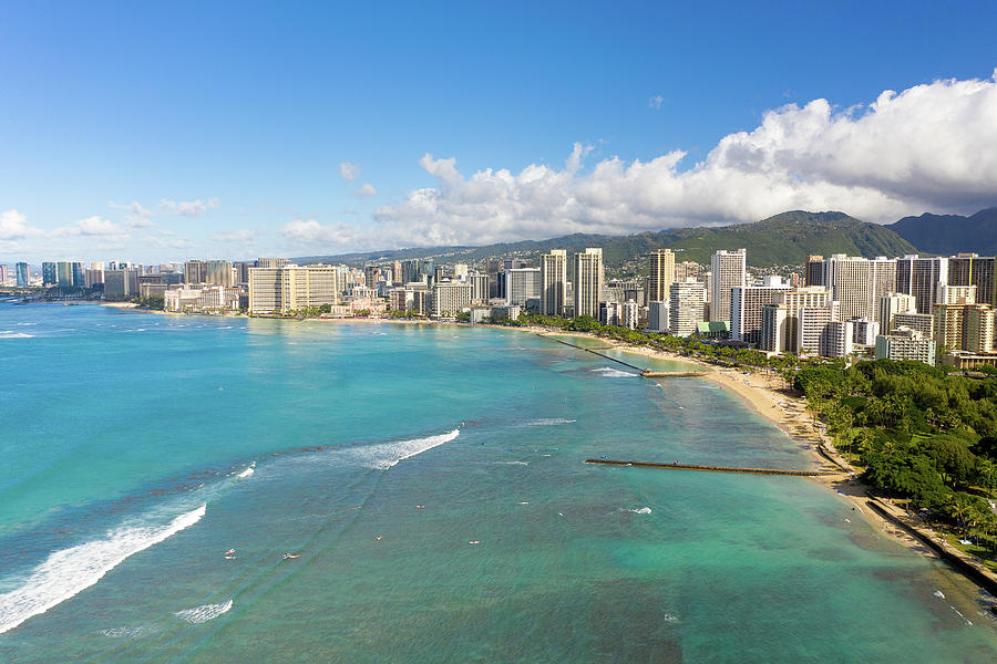 Aerial view of Waikiki looking towards Honolulu on Oahu Photograph by ...