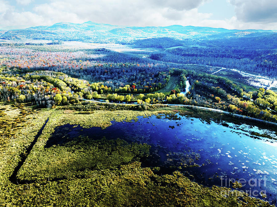 Aerial view of wildlife preserve in Salisbury, Vermont by Eric Killorin