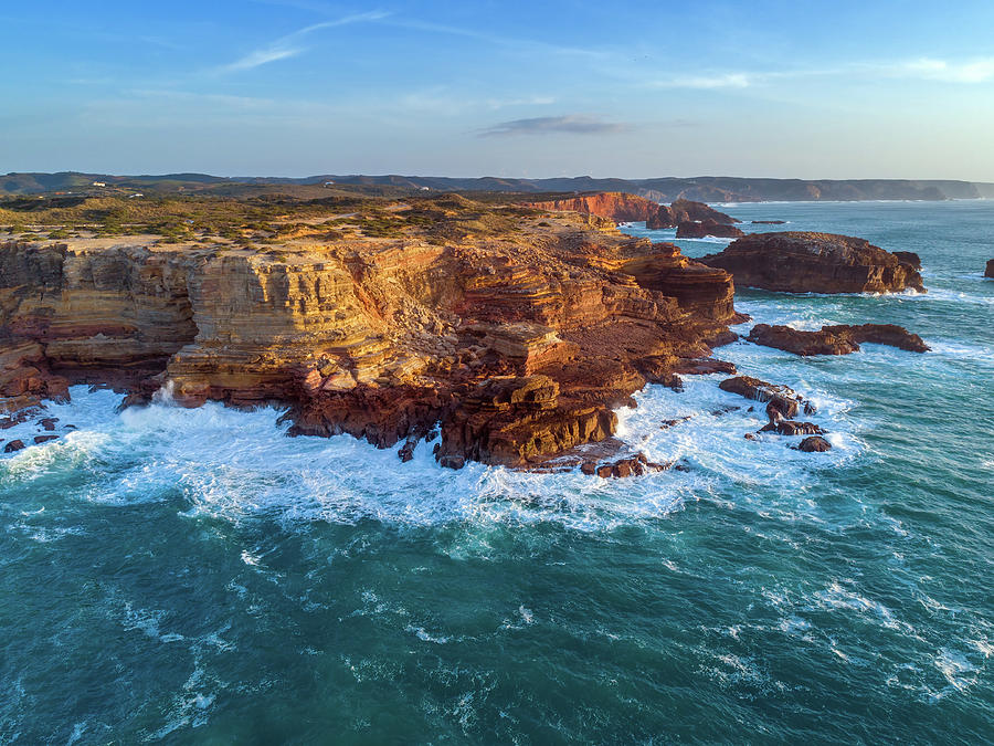 Aerial view on rock cliffs and waves Photograph by Mikhail Kokhanchikov