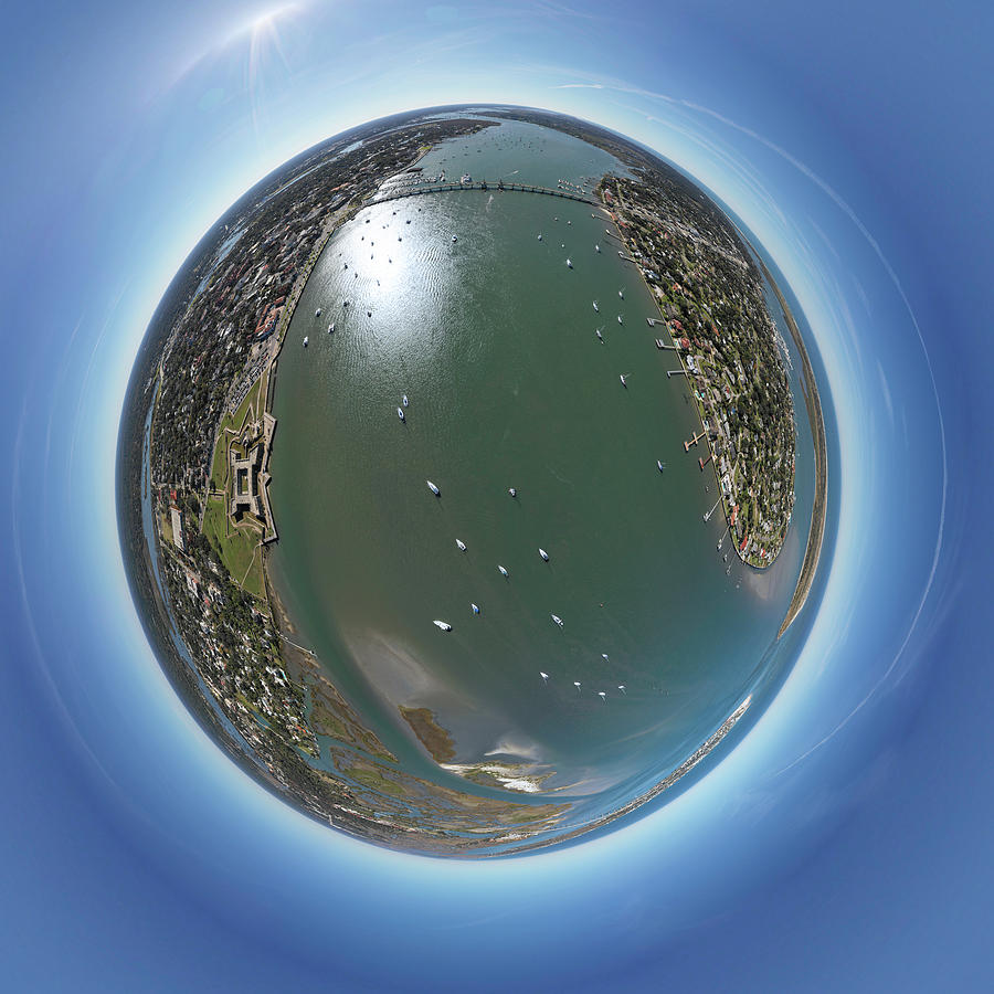 Abstract Photograph - Aerial view tiny planet Saint Augustine  by Rod Gimenez