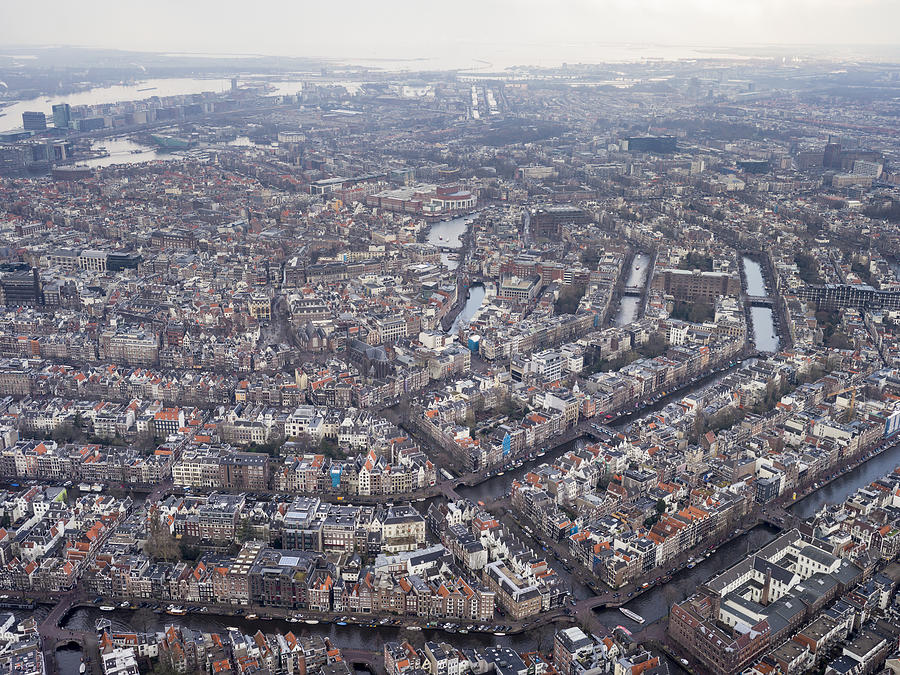 Aerial wide shot of Amsterdam city center Photograph by Nisian Hughes