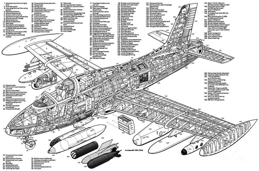 Aermacchi MB-326. Cutaway military airplaine Drawing by Vladyslav ...