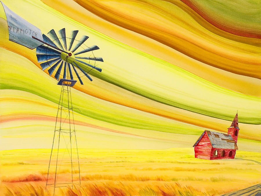 Prairie Painting - Aermotor by Scott Kirby