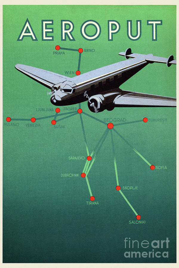 Aeroput Yugoslavia Vintage Poster 1938 Drawing by Vintage Treasure ...