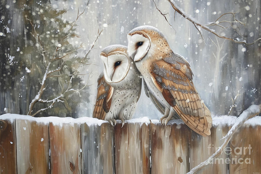 Owl Painting - Affectionate Barn Owls by Tina LeCour